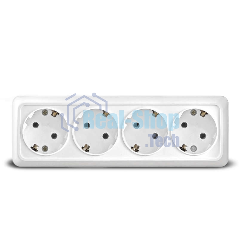 Розетка 4-м ОП Олимп с заземл. белый UNIVersal 1163