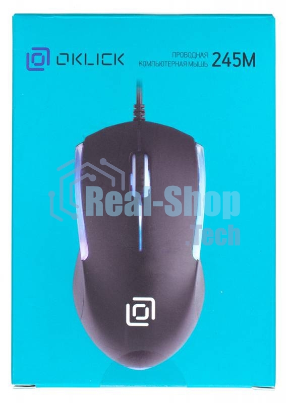Мышь проводная Oklick 245M черный, 1000 dpi, USB, кнопки - 3