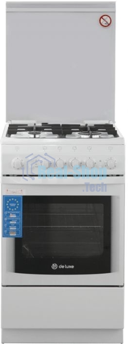 Плита газовая De Luxe 506040.11Г (КР) ЧР белый, конфорок 4 шт, духовка 54 л, 50 см x 85 см x 60 см