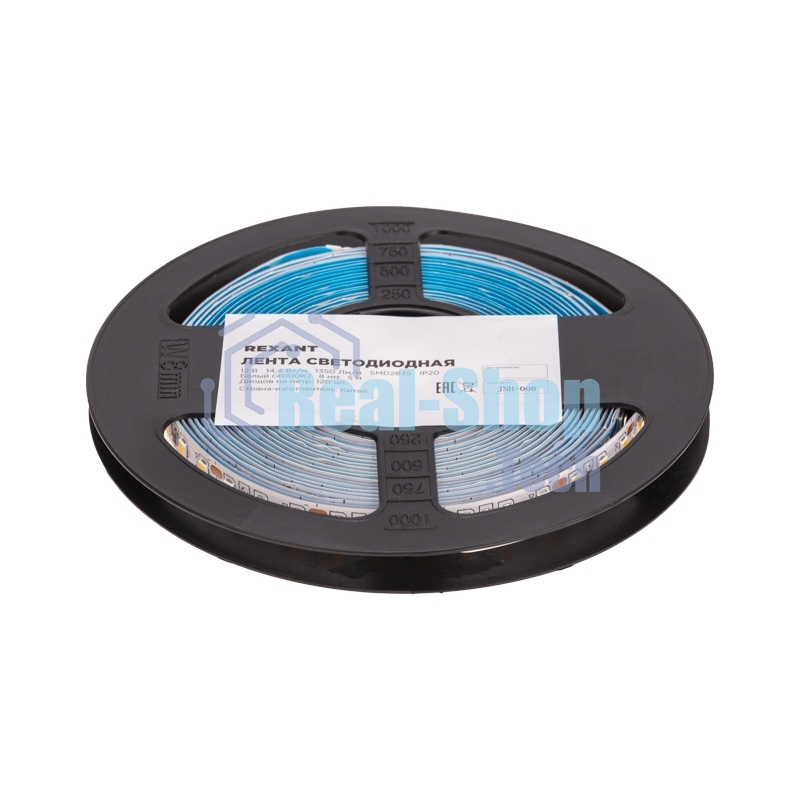 Лента светодиодная Rexant 12В, SMD2835, 14,4Вт/м, 120 LED/м, 4000K, 8мм, 5м, IP20