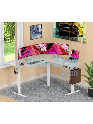 Стол компьютерный Cactus угловой подъемный столешница МДФ, белый дуб каркас белый 140x72x60 см (CS-EDXL-WWD)