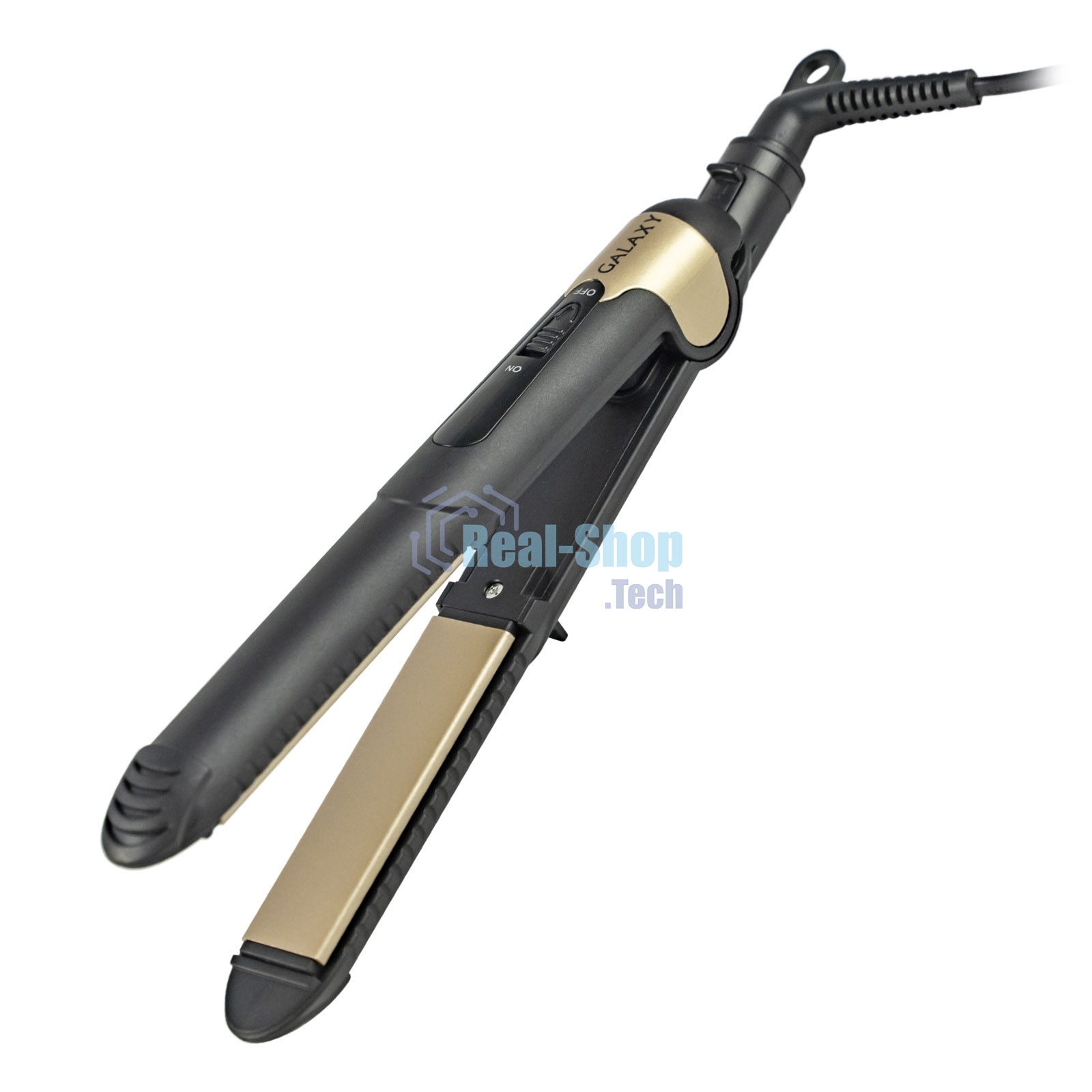 Щипцы для волос Galaxy Line GL 4519, черный, 40 Вт, максимальная температура 180°С, керамическое покрытие поверхностей, индикатор работы, ножка-подставка для обеспечения защиты от нагрева поверхности стола, шнур питания, вращающийся на 360°, подвесная пет