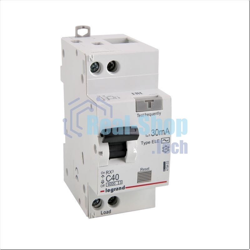 Выключатель автоматический дифференциального тока 1п (1P+N) C 40А 30мА тип AC 6кА RX3 Leg 419403