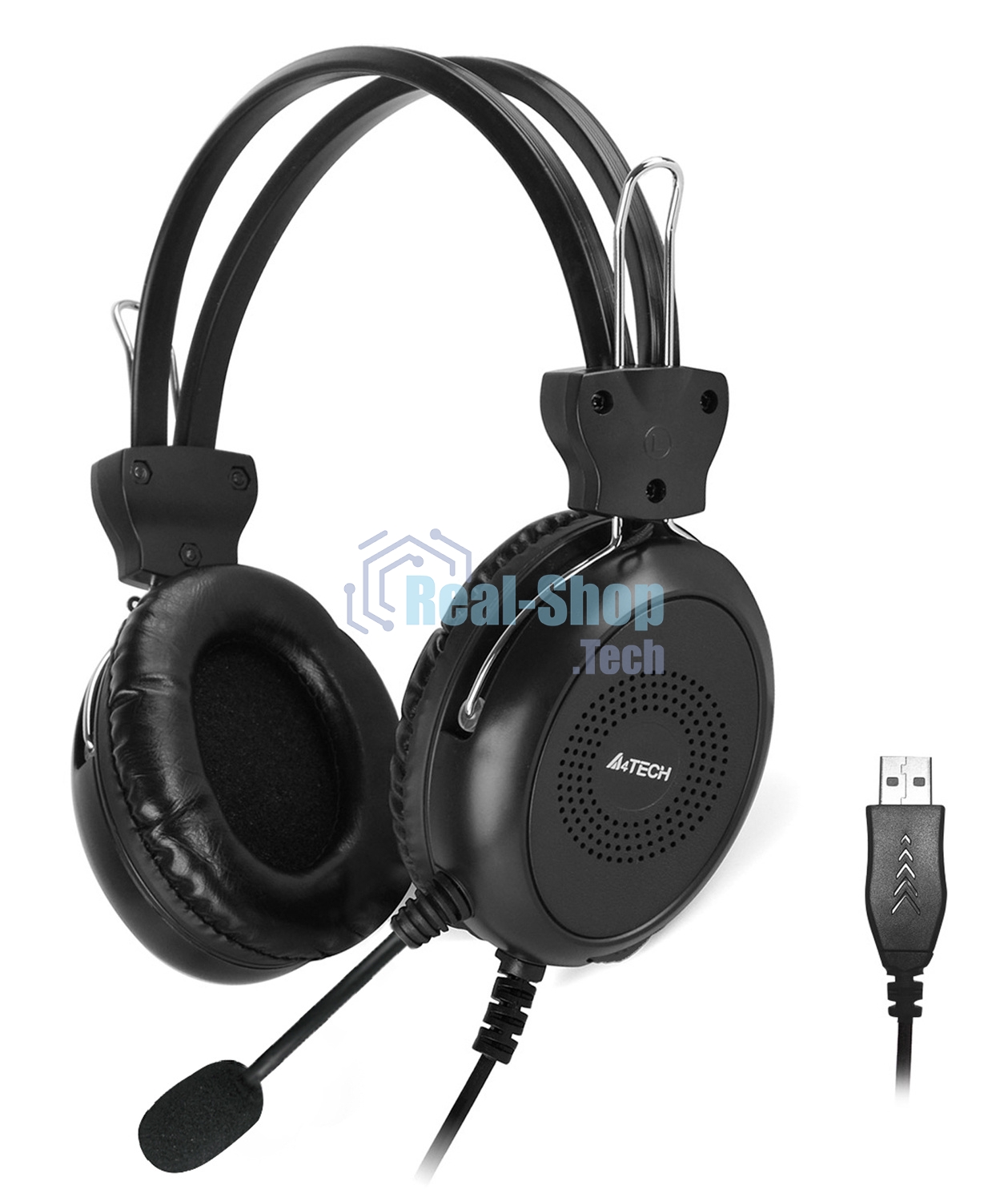 Гарнитура проводная с микрофоном A4Tech HU-30 черный 2м накладные USB оголовье