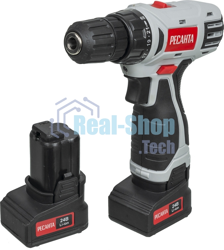Дрель-шуруповерт аккумуляторная Ресанта ДА-24-2ЛК 75/14/7, Аккумуляторная, 24В, 2 АКБ, Кейс