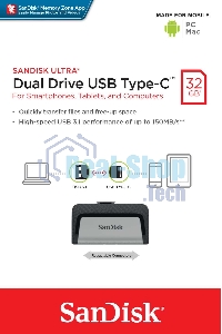 Флешка USB Sandisk DDC2 Ultra Dual (SDDDC2-032G-G46), 32Gb, USB 3.0/USB 3.1 Type C, R/W 150/30, серый/черный