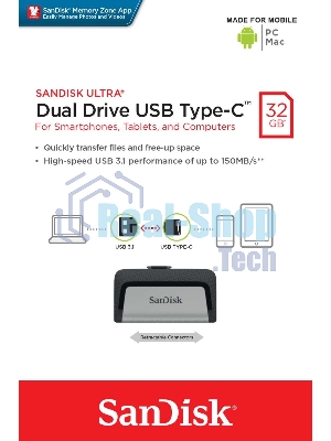 Флешка USB Sandisk DDC2 Ultra Dual (SDDDC2-032G-G46), 32Gb, USB 3.0/USB 3.1 Type C, R/W 150/30, серый/черный