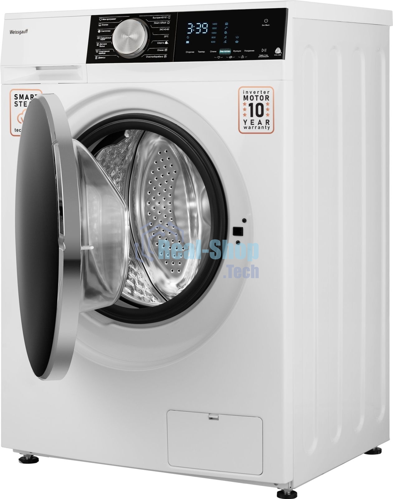 Стиральная машина Weissgauff WM 47147 DC Inverter Steam белый, загрузка фронтальная 7 кг, 1200 об/мин, класс A+++
