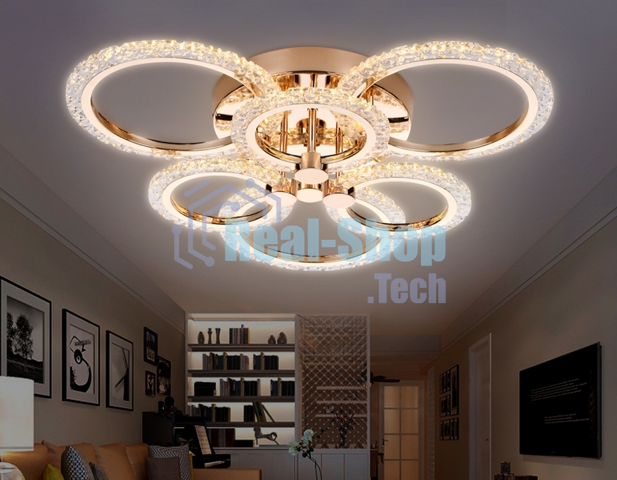 Потолочный светодиодный светильник FA418/3+3 GD золото 90W 580*540*120 (ПДУ РАДИО 2.4G)