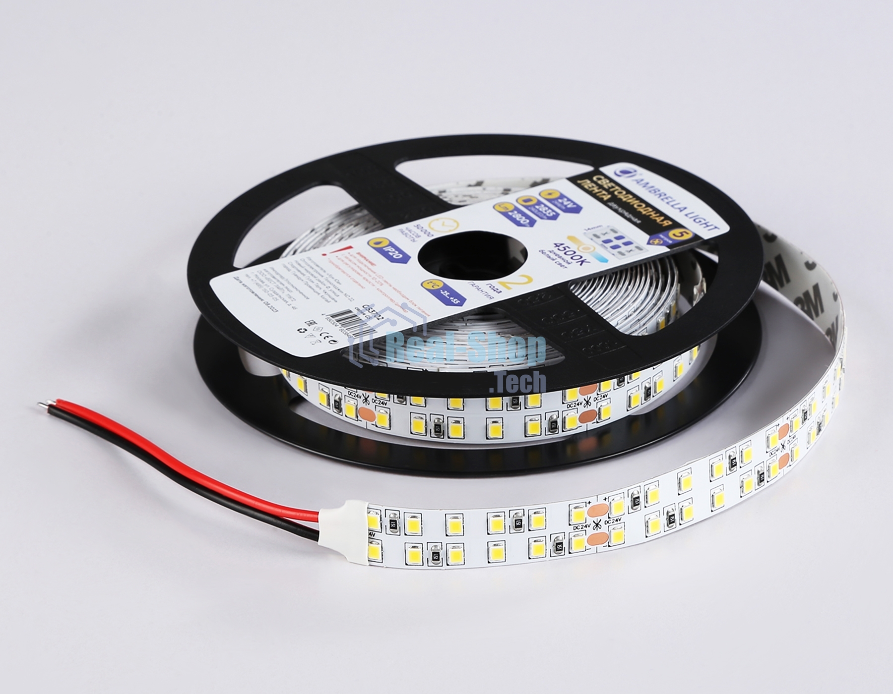 Светодиодная лента Ambrella light GS3702 2835 240Led /24W m/ 24V IP20 4500K/ 5000*14*1.2mm (2 конт.)