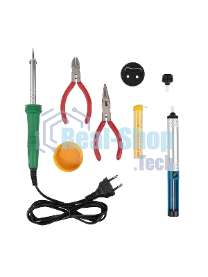 Набор для пайки Rexant №13 (паяльник 30Вт, подставка, канифоль, припой, бокорезы, тонкогубцы)