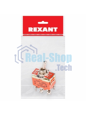 Тумблер Rexant 250V 15А (6c) ON-OFF-ON двухполюсный (KN-203) Индивидуальная упаковка 1 шт
