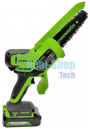 Цепная мини пила GreenWorks G24MCS10K2 аккумуляторная, 24v, 10 см, c АКБ 2АЧ и ЗУ (2008207UA)