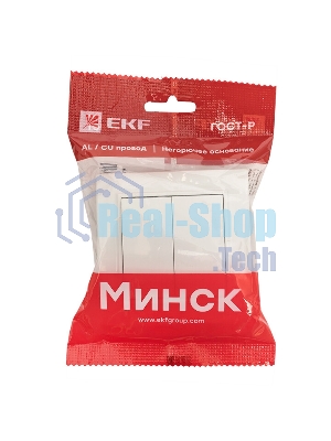 Выключатель 2-клавишный СП,10А, белый EKF Basic Минск