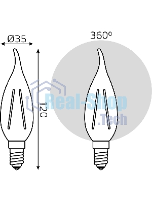 Лампа светодиодная Gauss LED Filament Свеча на ветру E14 7W 580lm 4100К 1/10/50
