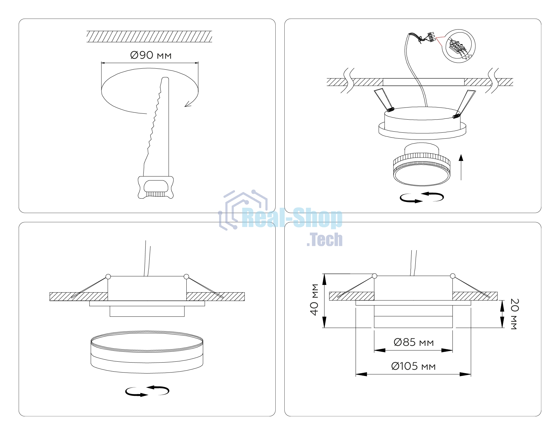 Светильник Ambrella light TN5214 WH белый GX53 max 15W D105*40