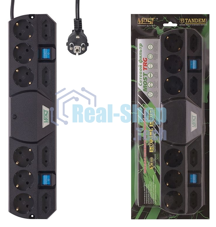 Сетевой фильтр Most TRG 5 м (10 розеток) черный (коробка)
