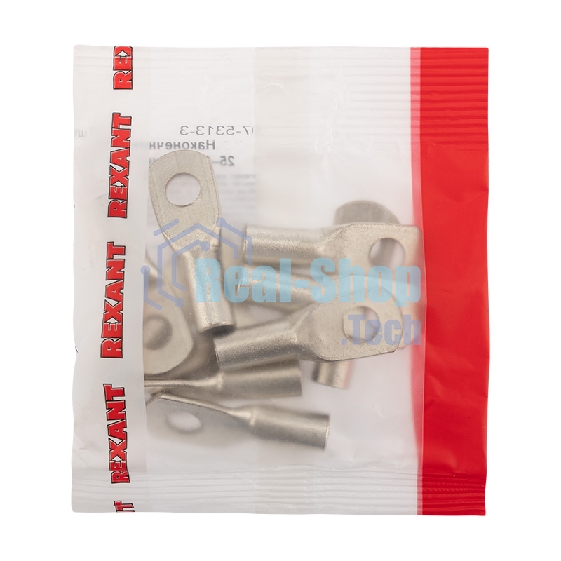 Наконечник медный луженый Rexant ТМЛ 25–8–7 (25мм² - Ø8мм) ГОСТ 7386-80 (в упак. 10 шт.)