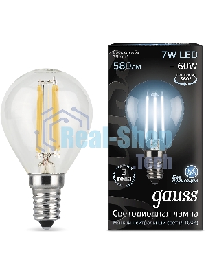Лампа светодиодная Filament Шар E14 7Вт 4100К Gauss 105801207