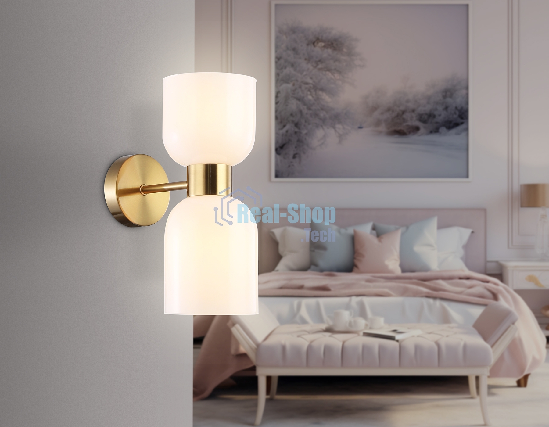 Настенный светильник Ambrella light LH56097/2 BS/FR латунь/белый матовый E14*2 max 40W 215*120*300