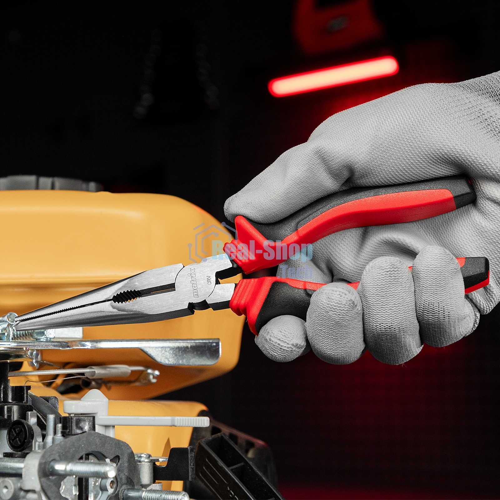 Длинногубцы прямые Matrix, 200 мм, хром-ванадий, двухкомпонентные рукоятки