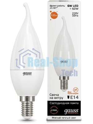 Лампа светодиодная LED Gauss Elementary Candle Tailed E14 6Вт 3000К