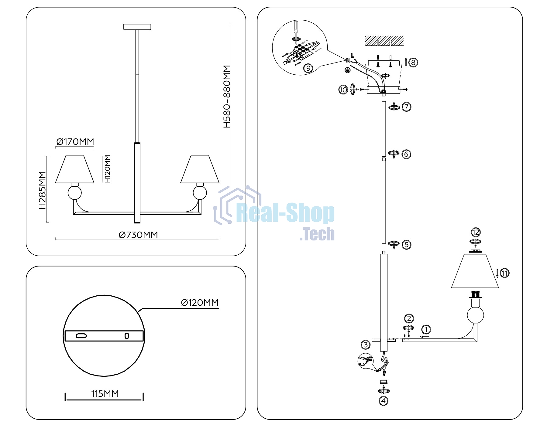 Люстра Ambrella light LH75153/5 BK/FR черный/белый матовый E14*5 max 40W D730*580