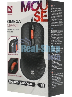 Мышь проводная Defender Omega MB-522 черный, 1600 dpi, USB, кнопки - 4