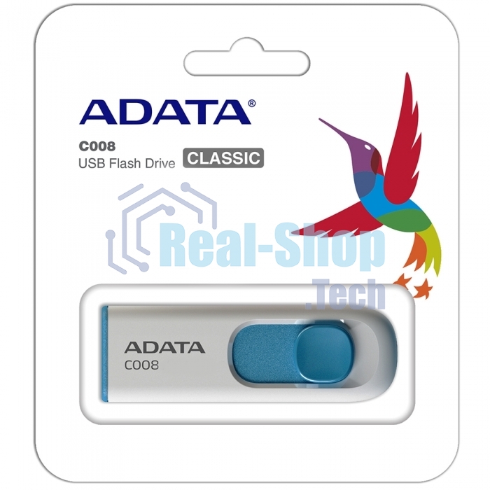 Флешка USB ADATA C008 (AC008-16G-RWE), 16Gb, USB 2.0, R/W 15/5, белый/синий