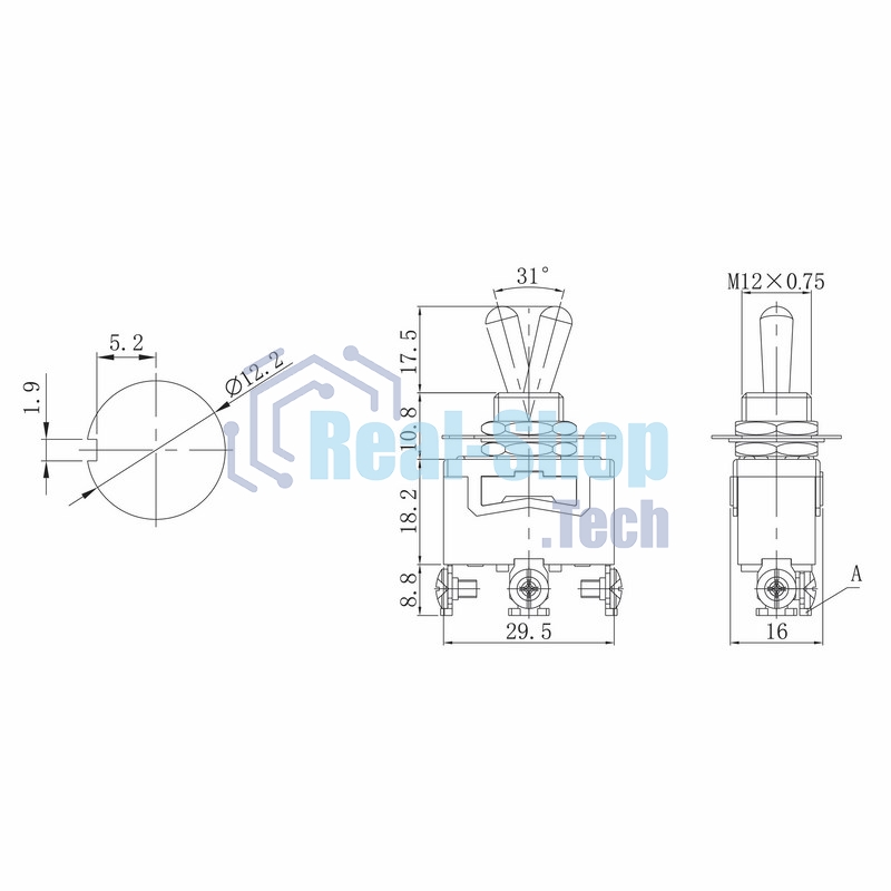 Тумблер Rexant 250V 15А (3c) ON-OFF-ON однополюсный (KN-103) Индивидуальная упаковка 1 шт