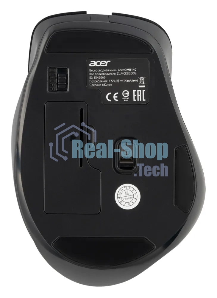 Мышь беспроводная Acer OMR140 черный, 1600 dpi, радиоканал, USB, кнопки - 6