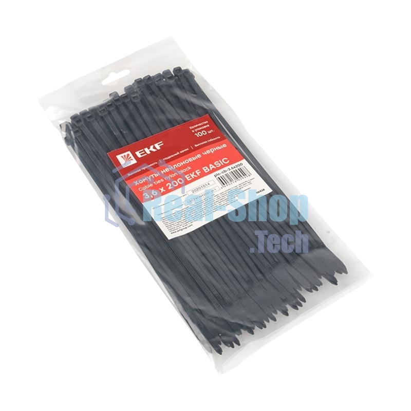 Хомут кабельный 3.6х200 нейл. черный (уп. 100 шт) EKF plc-cb-3.6x200