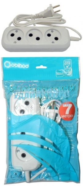 Удлинитель ОБИХОД РС-3 без з/м 3x7 м (ШВВП) (50) 150-507