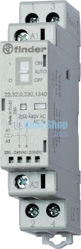 Контактор модульный 2NO 25А AgNi 230В AC/DC 17.5 мм IP20 мех. индикатор FINDER 223202301320