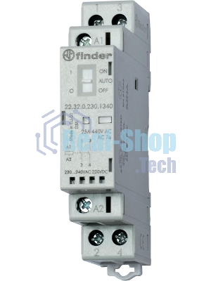 Контактор модульный 2NO 25А AgNi 230В AC/DC 17.5 мм IP20 мех. индикатор FINDER 223202301320