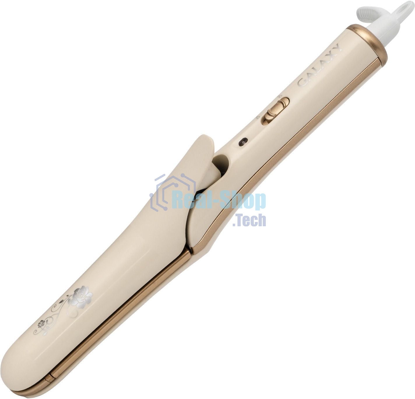 Щипцы для волос с насадкой гофре Galaxy GL 4502, бежевый, 40 Вт, макс. темп. 200°C, нагрев. элемент с защитой от перегр., керам. покрытие пластин, гладкие пластины для выпрям. волос и пласт. 