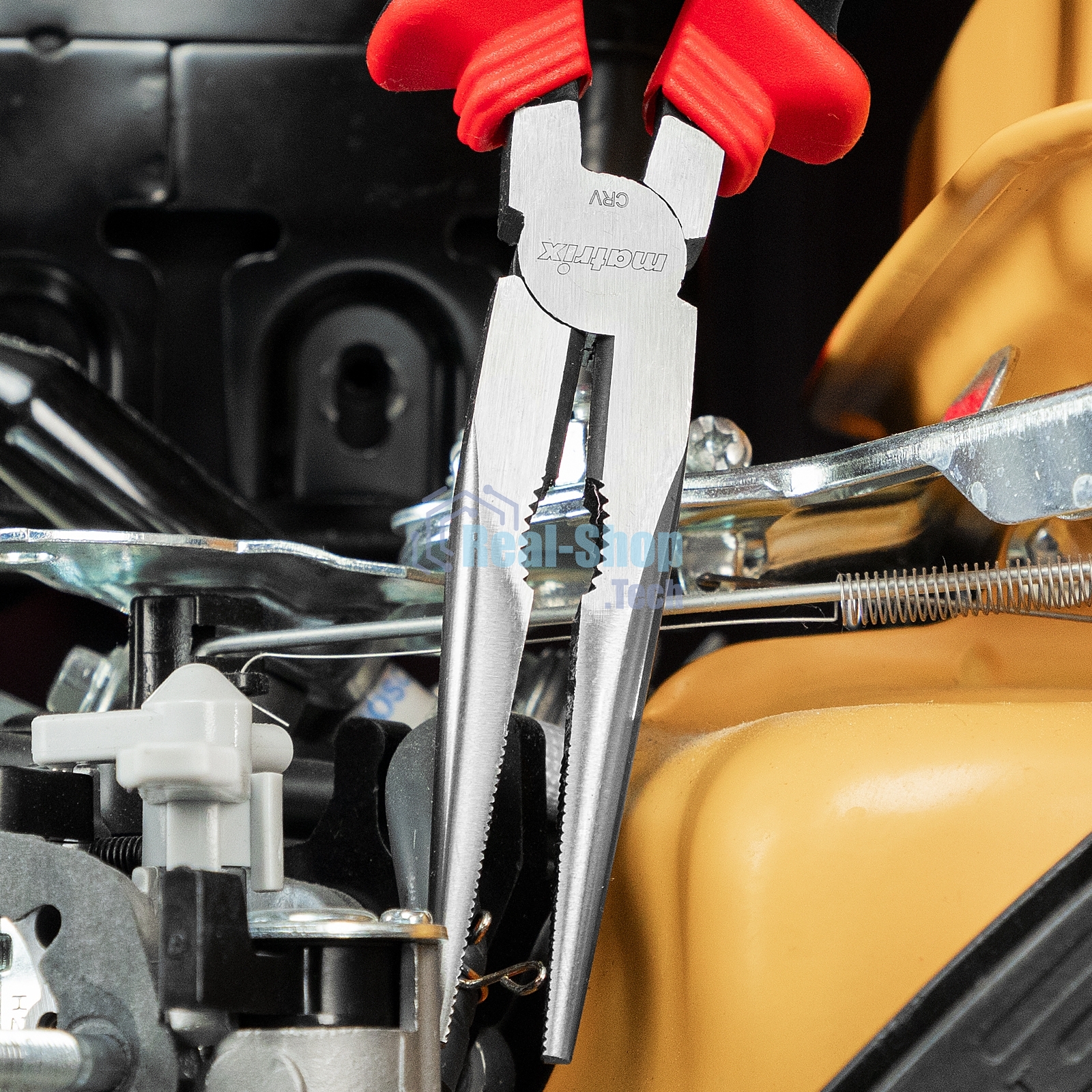 Длинногубцы прямые Matrix, 200 мм, хром-ванадий, двухкомпонентные рукоятки