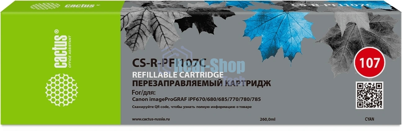 Картридж перезаправляемый струйный Cactus CS-R-PFI107C голубой для Canon imageProGRAF iPF670/680/685/770/780/785 без чипа