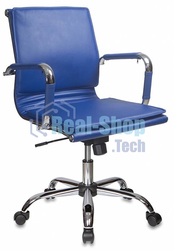 Кресло руководителя Бюрократ CH-993-Low/blue синий, низкая спинка, искусственная кожа, крестовина хромированная