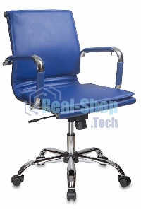Кресло руководителя Бюрократ CH-993-Low/blue синий, низкая спинка, искусственная кожа, крестовина хромированная