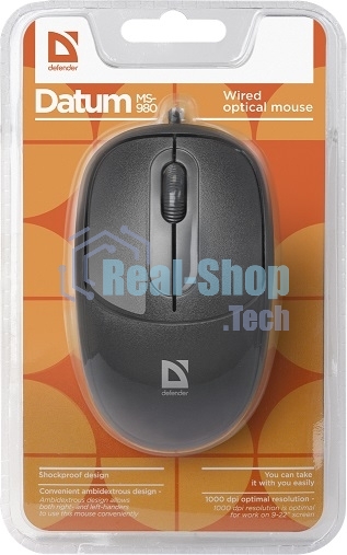 Мышь проводная Defender Datum MS-980 черный, 1000 dpi, USB, кнопки - 3