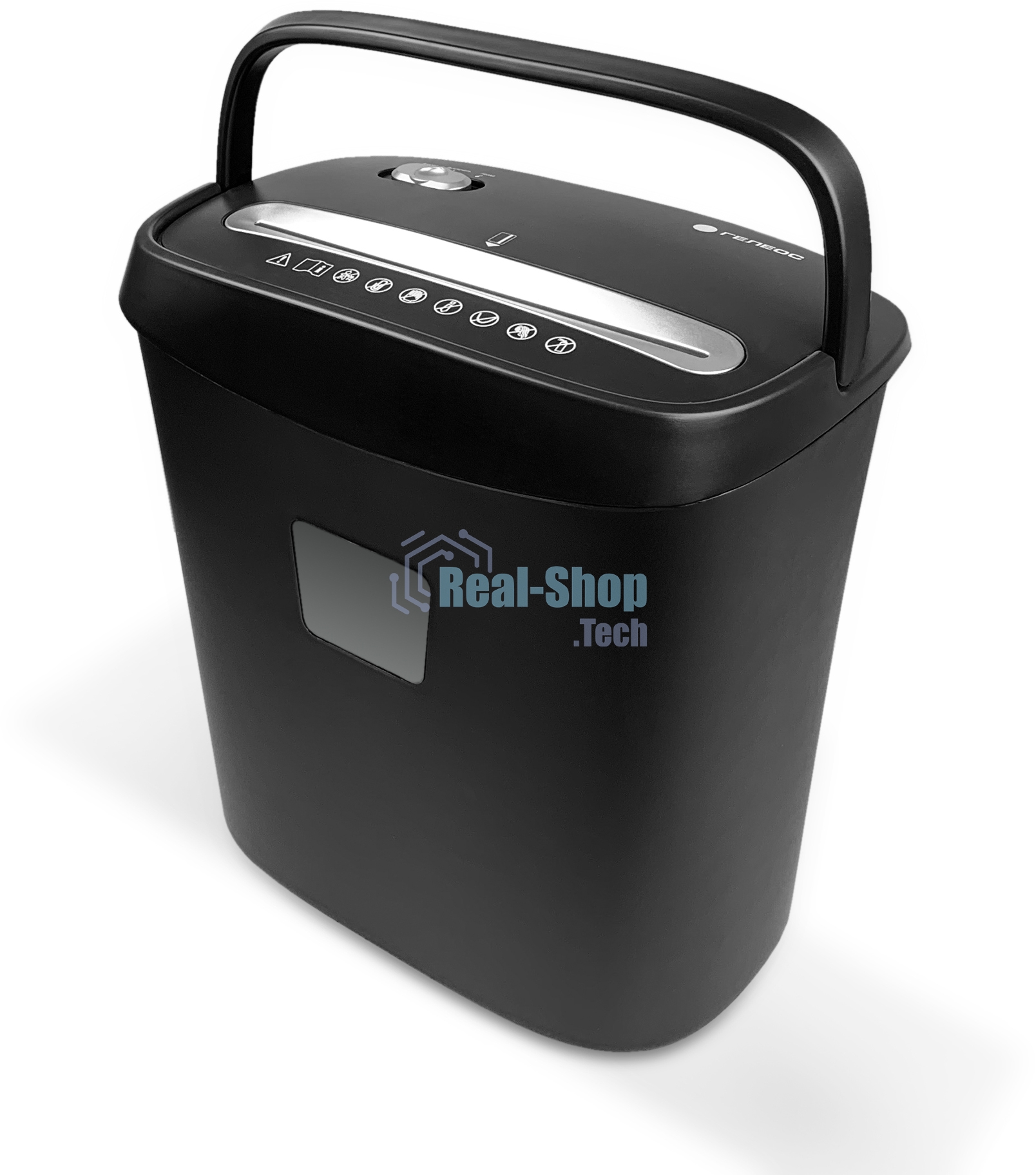 Шредер ГЕЛЕОС УД15-4, (DIN P-4), фрагмент 3,9х35мм, 8-10 лист (70г/м2), скобы, 15 литров