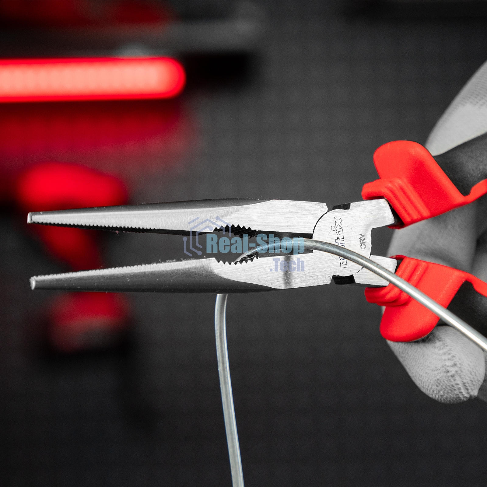 Длинногубцы прямые Matrix, 200 мм, хром-ванадий, двухкомпонентные рукоятки