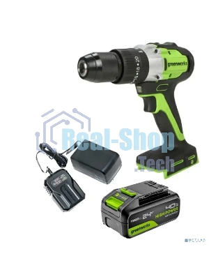 Дрель-шуруповерт ударная аккумуляторная Greenworks GD24DD60 24V, бесщеточная, 30/60Нм,1х4Ач,ЗУ,кор 3704107CUB