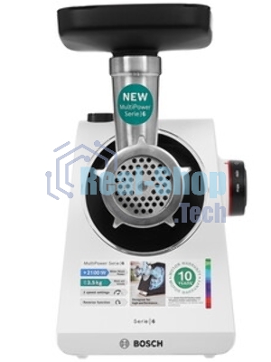 Мясорубка электрическая Bosch MFWS609W белый/черный, 2100 Вт, 3.5 кг/мин, реверс, насадки - 4
