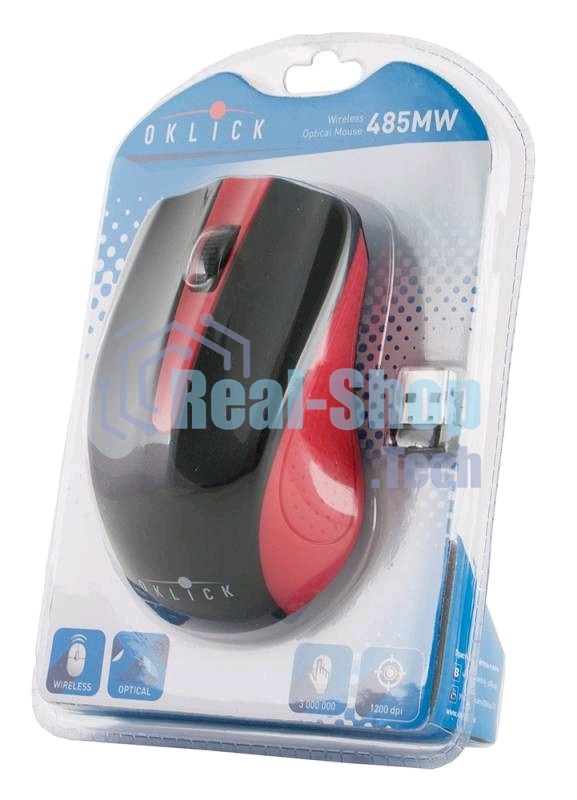Мышь беспроводная Oklick 485MW черный/красный, 1200 dpi, радиоканал, USB, кнопки - 3