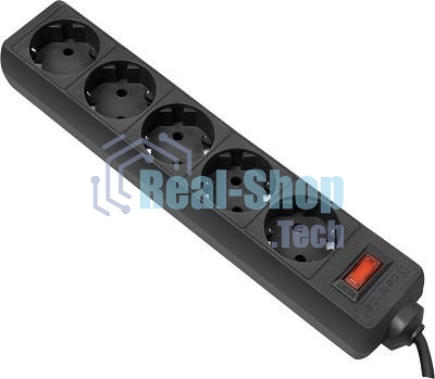 Сетевой фильтр Defender ES, 3.0 м, 5 розеток, черный
