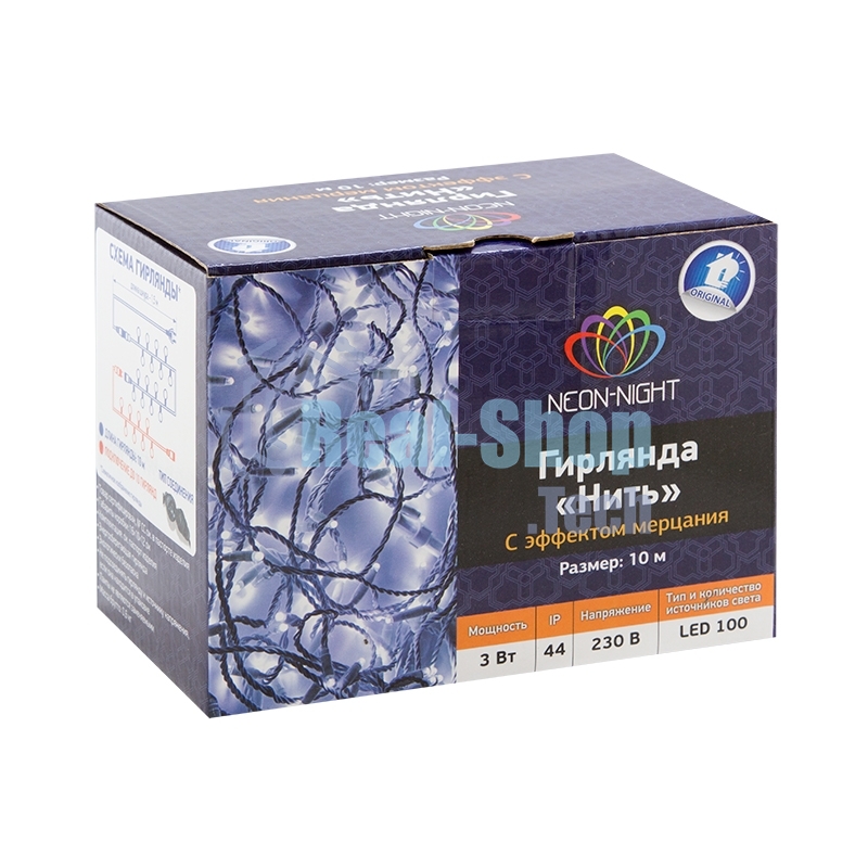 Гирлянда Neon-night Нить 10м, эффкт мерцания (каждый 5-ый), прозрачный ПВХ, 230В, белый
