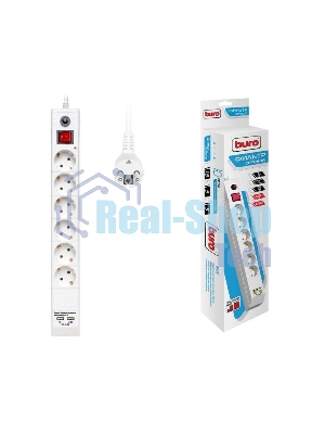 Удлинитель с сетевым фильтром 6х3 м с заземл. 10А IP20 BU-SP3 USB 2A-W CCA 3х0.75 белый BURO 992311
