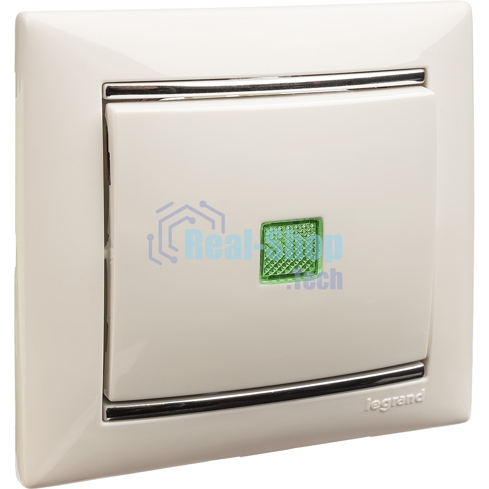 Механизм выключателя 1-кл. СП Valena 10А IP31 с зел. инд. бел. Legrand 774410